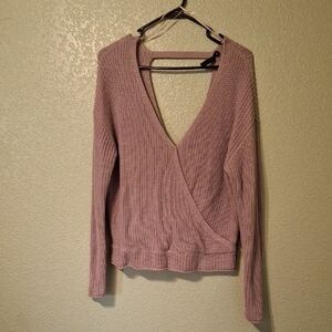 Moon & Madison Pink V-Neck Sweater with Wrap Design